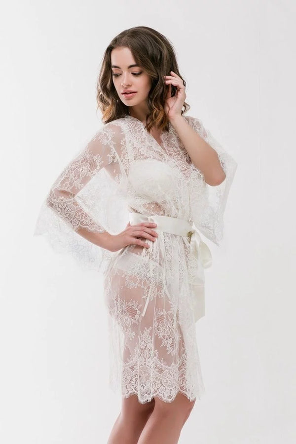 Rachel White Bridal Robe – Elegant 2025 Lace Wrap for the Modern Bride