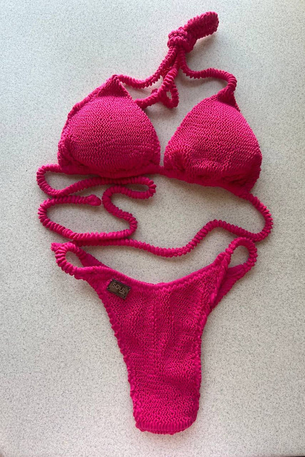 NEW 2025 Glow-Up Ribbed Halter Bikini – Contrast Detail, Two-Piece Set